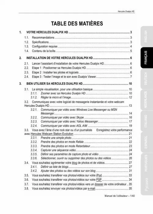 Mode d'emploi HERCULES DUALPIX HD