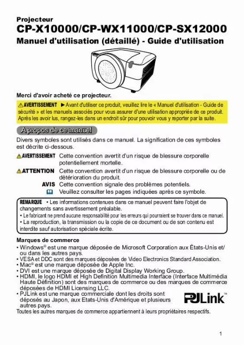 Mode d'emploi HITACHI CP-SX12000W