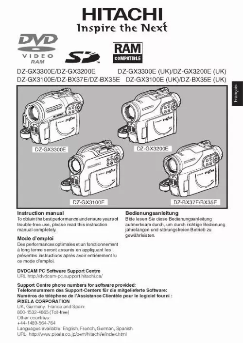 Mode d'emploi HITACHI DZ-GX3300E(UK)