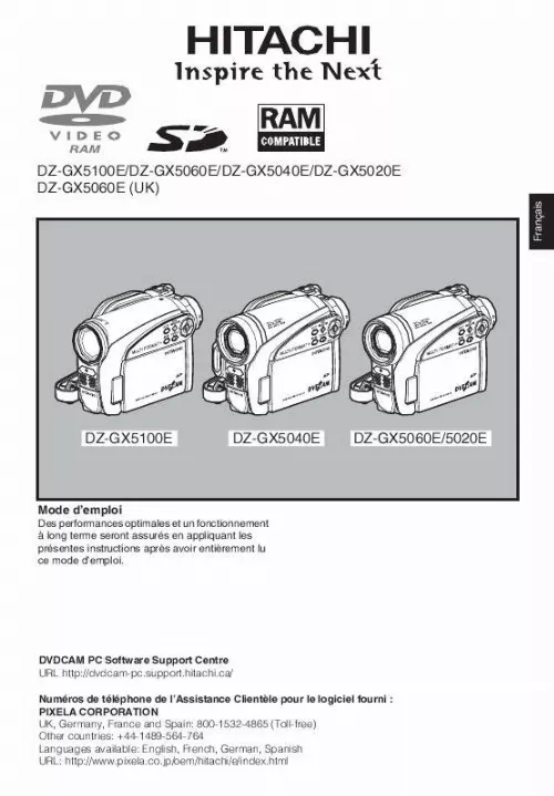 Mode d'emploi HITACHI DZ-GX5060E(UK)