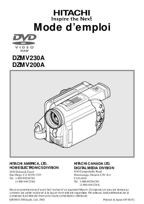 Mode d'emploi HITACHI DZMV200A