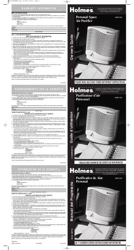 Mode d'emploi HOLMES HAP115Z