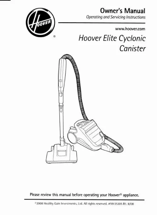 Mode d'emploi HOOVER ELITE CYCLONIC CANISTER