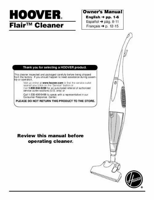 Mode d'emploi HOOVER FLAIR CLEANER