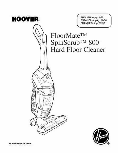 Mode d'emploi HOOVER HARD FLOOR CLEANER