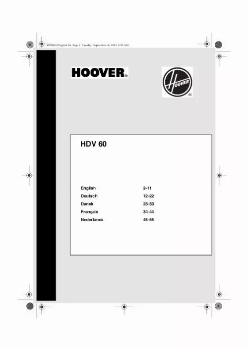 Mode d'emploi HOOVER HDV 60