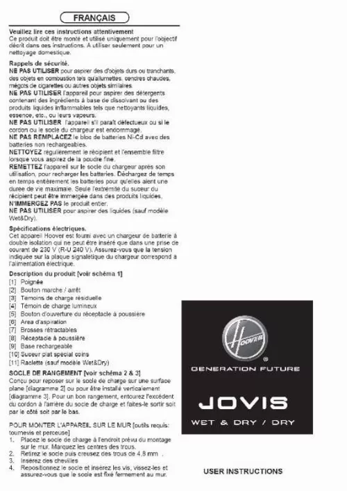 Mode d'emploi HOOVER JOVIS SJ120WSB4
