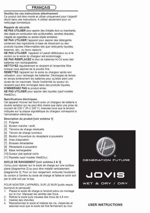 Mode d'emploi HOOVER JOVIS