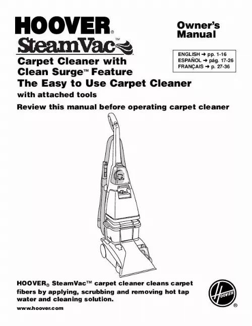 Mode d'emploi HOOVER STEAMVAC