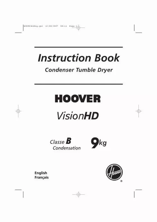 Mode d'emploi HOOVER VISION HD CLASSE B 9KG
