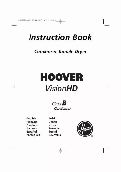 Mode d'emploi HOOVER VISION HD CLASSE B