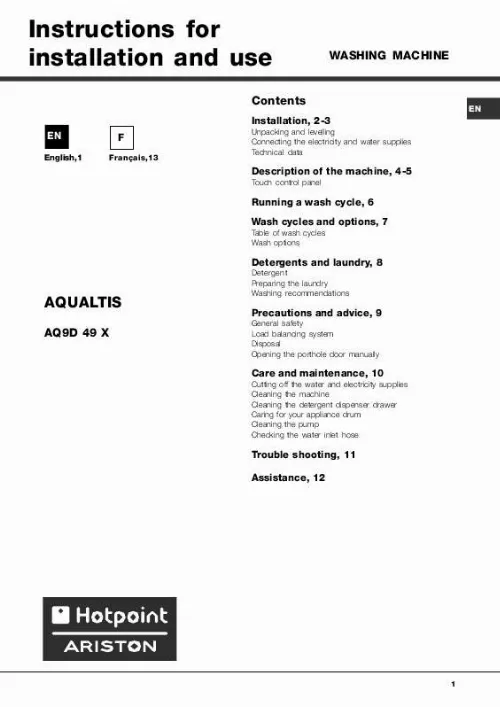 Mode d'emploi HOTPOINT-ARISTON AQ9D 49 X