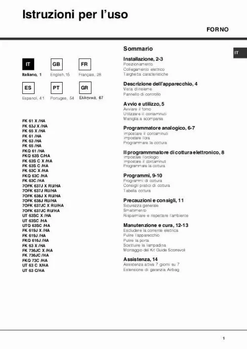 Mode d'emploi HOTPOINT 7OFK 637J