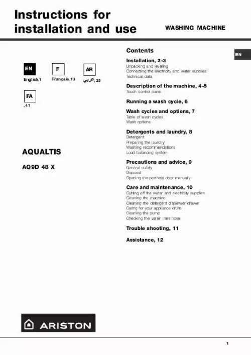 Mode d'emploi HOTPOINT AQ9D 48 X