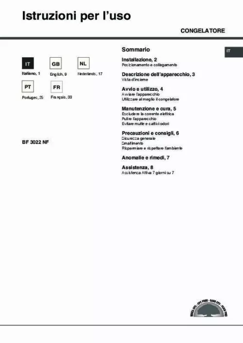 Mode d'emploi HOTPOINT BF 3022 NF