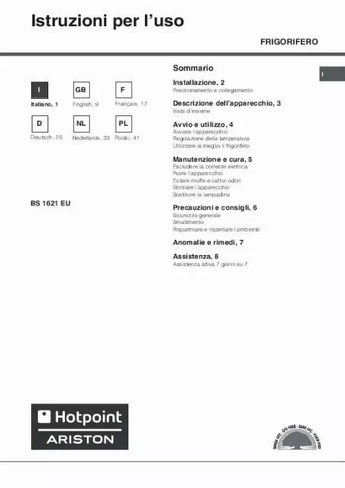 Mode d'emploi HOTPOINT BS 1621 EU