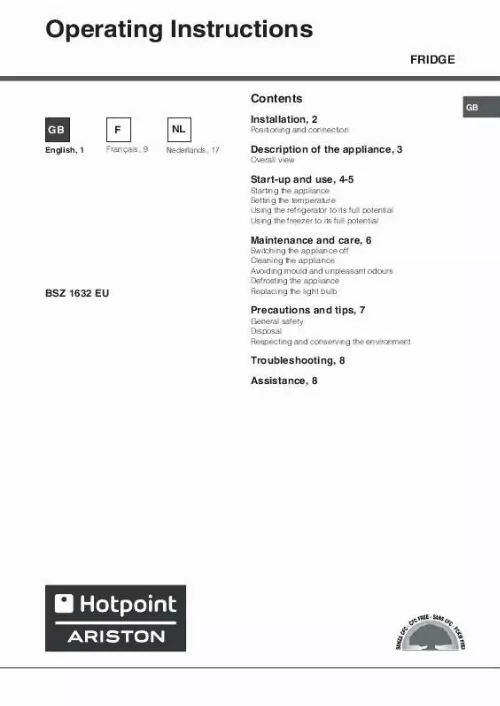 Mode d'emploi HOTPOINT BSZ 1632 EU