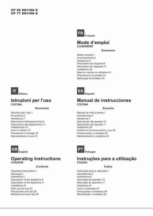 Mode d'emploi HOTPOINT CP77SG1 /HA S