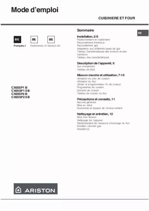 Mode d'emploi HOTPOINT CX65SP1