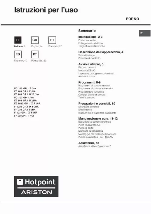 Mode d'emploi HOTPOINT F 103GP.1 IX F/HA