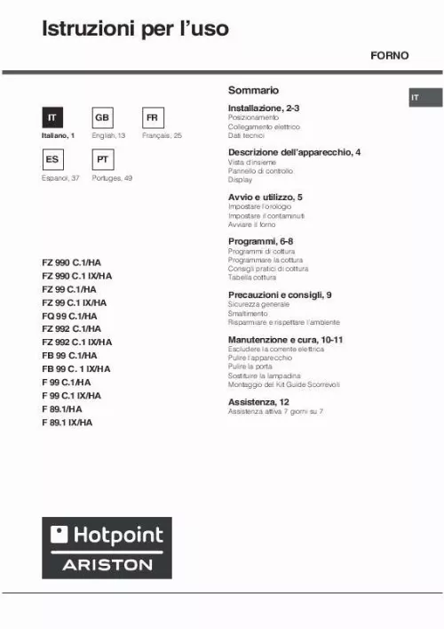 Mode d'emploi HOTPOINT F 89.1 IX/HA