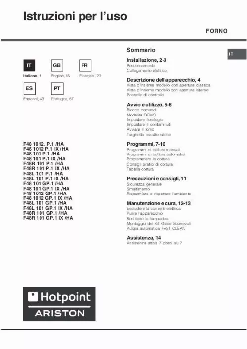 Mode d'emploi HOTPOINT F48 101 P.1 IX/HA