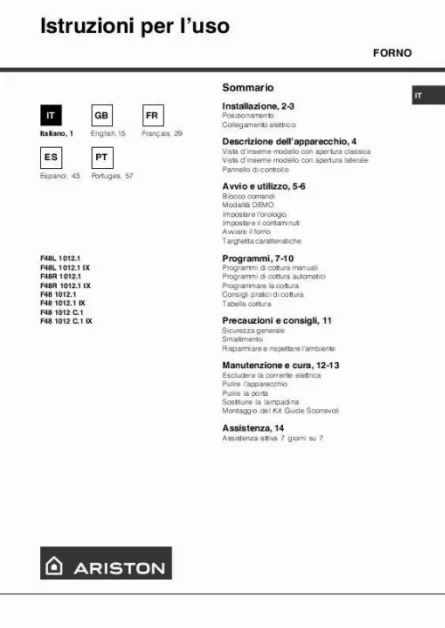 Mode d'emploi HOTPOINT F48 1012 C.1 IX