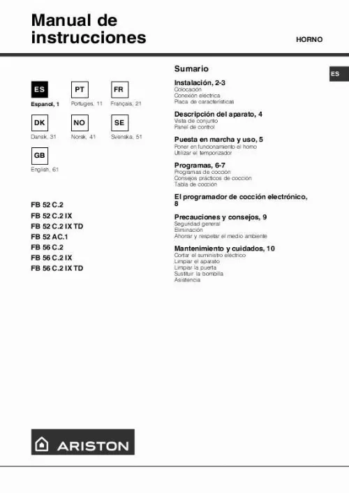 Mode d'emploi HOTPOINT FB 56 C.2 IX