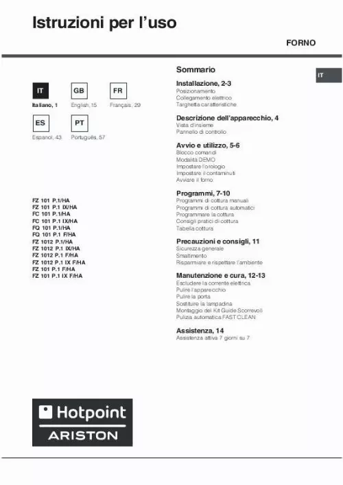 Mode d'emploi HOTPOINT FC 101 P.1 IX/HA