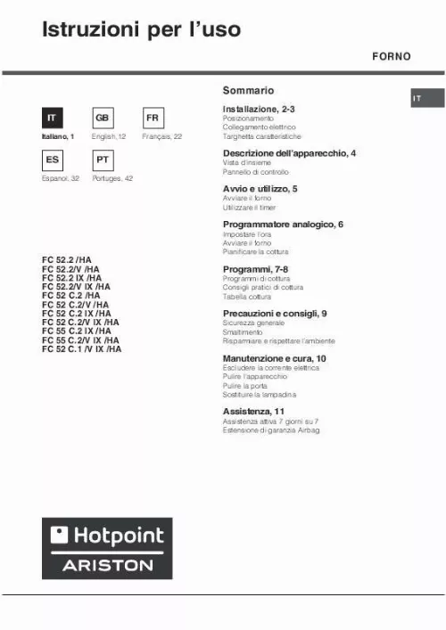 Mode d'emploi HOTPOINT FC 52 C.1 /V IX/HA