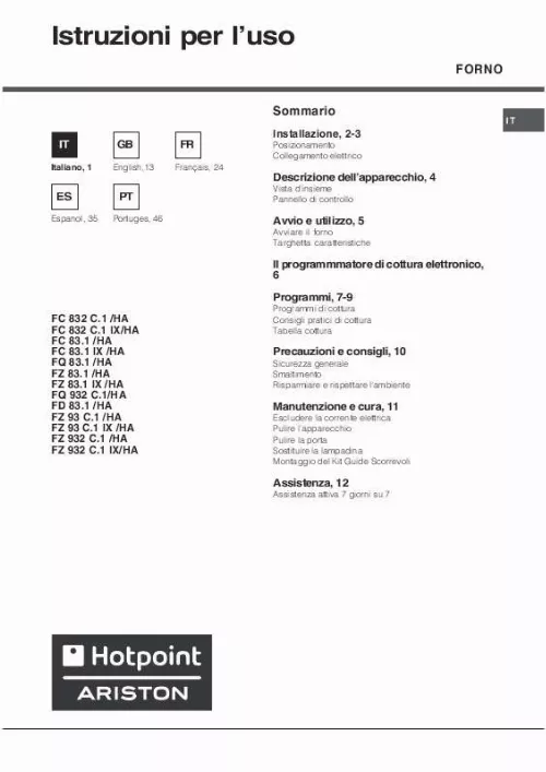 Mode d'emploi HOTPOINT FC 83.1 IX/HA