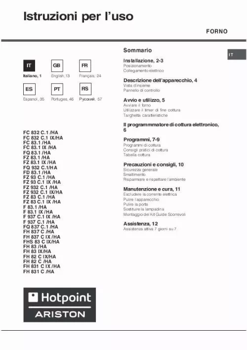 Mode d'emploi HOTPOINT FH 831 C IX/HA