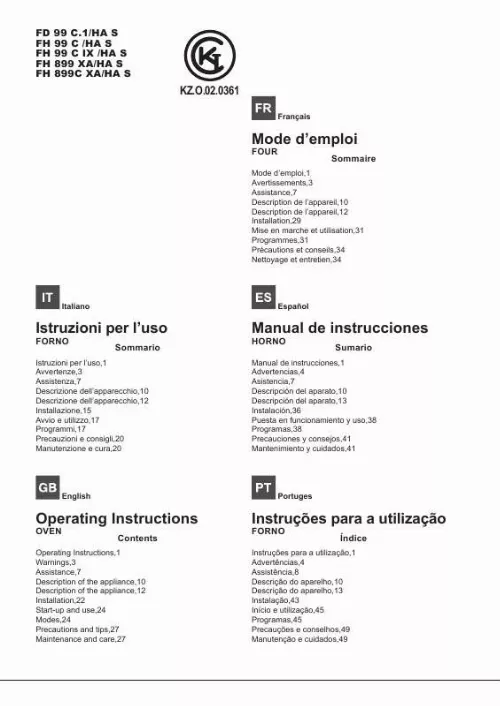 Mode d'emploi HOTPOINT FH 99 C IX/HA S