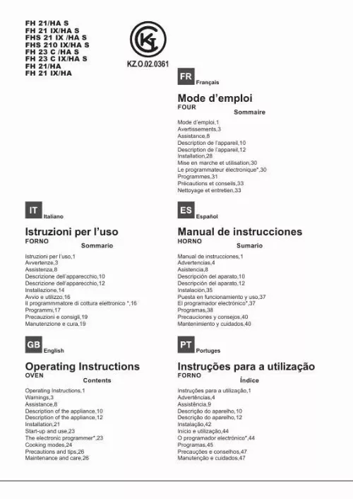 Mode d'emploi HOTPOINT FHS 210 IX/HA S