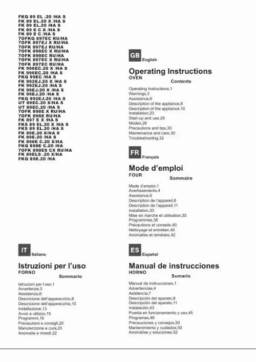 Mode d'emploi HOTPOINT FK 897 E X/HA S