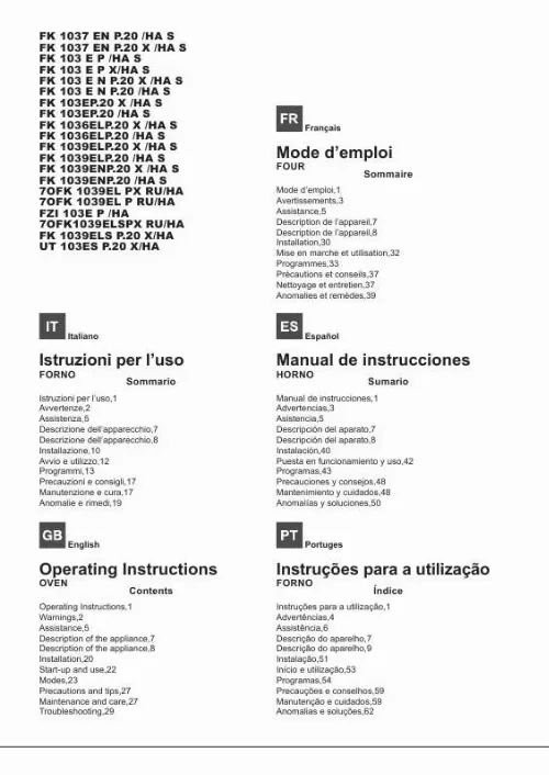 Mode d'emploi HOTPOINT FK1039ELP.20 X/HA S