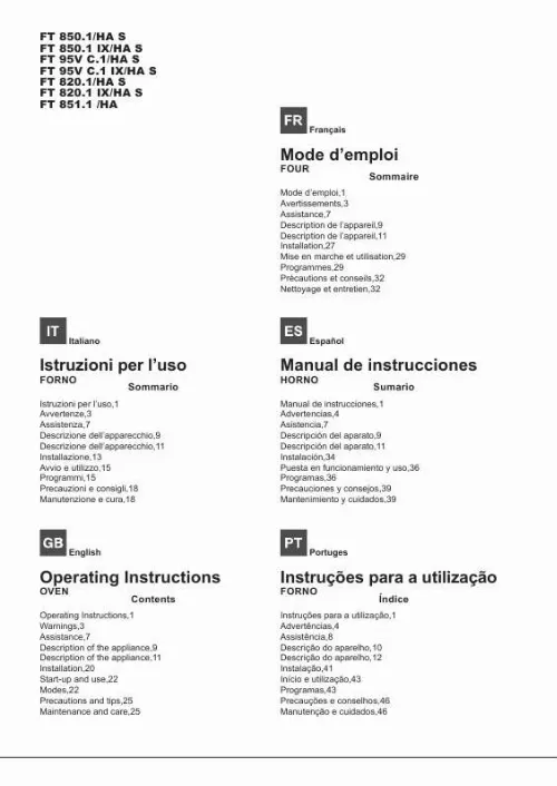 Mode d'emploi HOTPOINT FT 850.1 IX /HA S