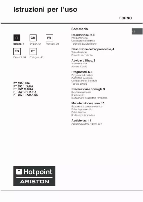 Mode d'emploi HOTPOINT FT 850.1 IX/HA SC