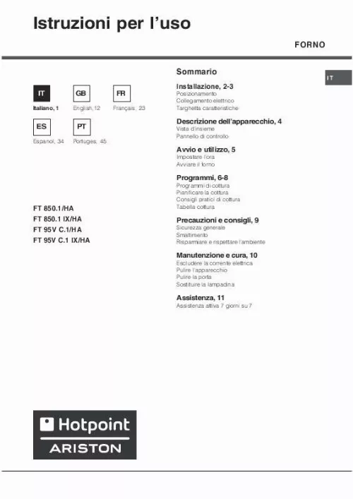 Mode d'emploi HOTPOINT FT 850.1 IX/HA