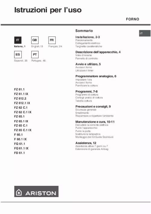 Mode d'emploi HOTPOINT FZ 65 C.1 IX