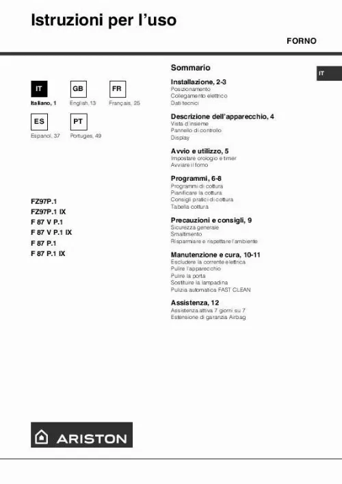 Mode d'emploi HOTPOINT FZ 97 P.1 IX