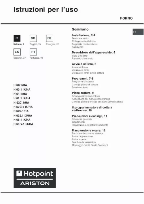 Mode d'emploi HOTPOINT H 61.1 IX/HA