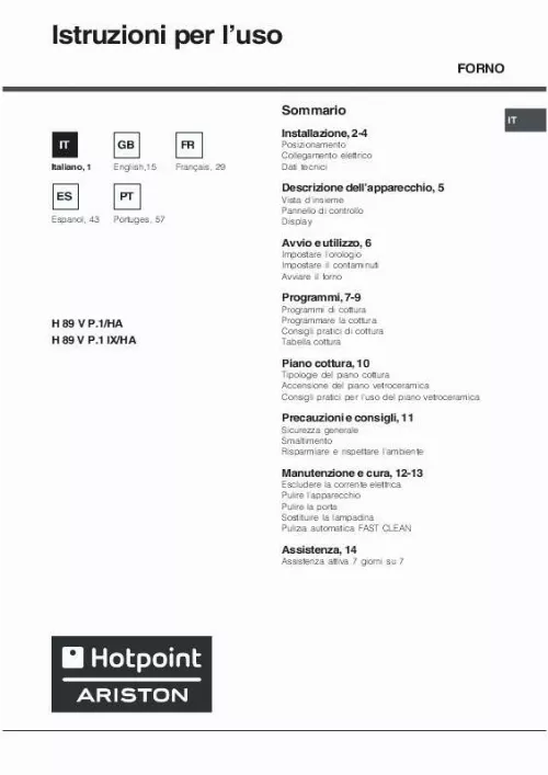 Mode d'emploi HOTPOINT H 89 V P.1 IX/HA