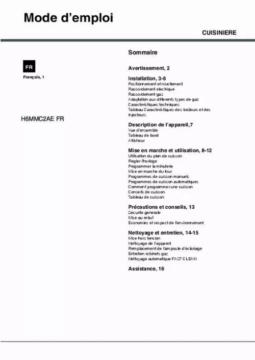 Mode d'emploi HOTPOINT H6MMC2AE