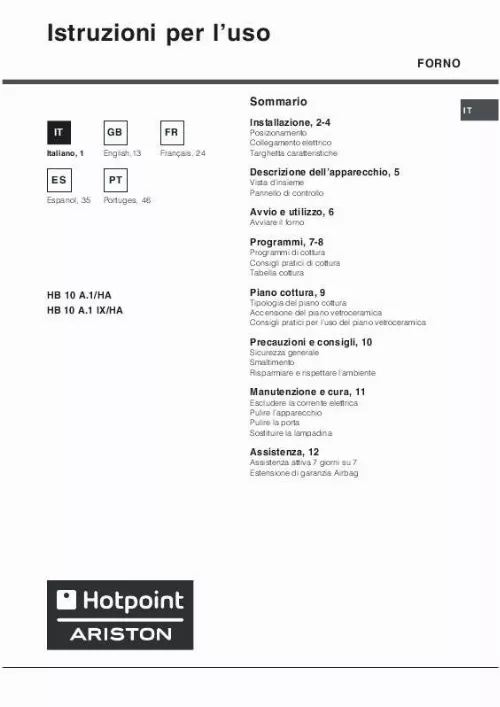 Mode d'emploi HOTPOINT HB 10 A.1 IX/HA