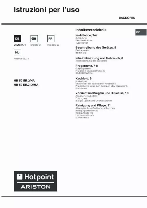 Mode d'emploi HOTPOINT HB 50 ER.2 IX/HA