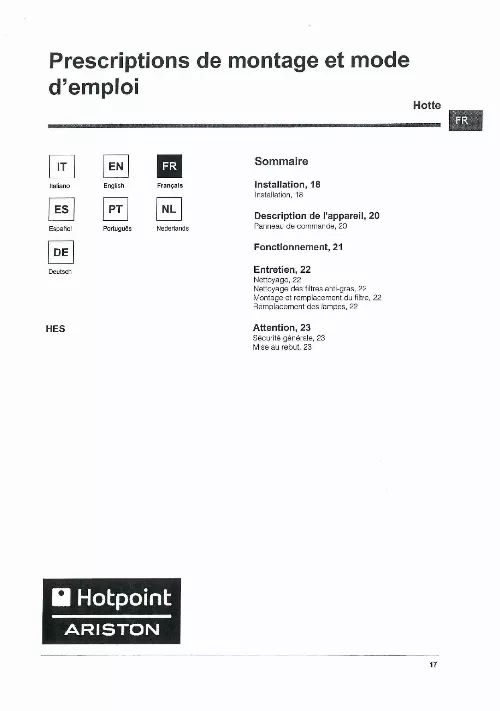 Mode d'emploi HOTPOINT HES 92 F IX/HA