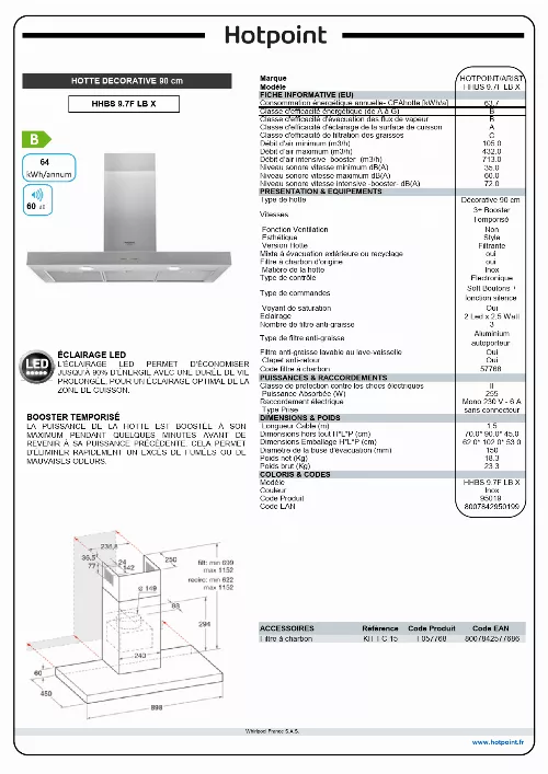 Mode d'emploi HOTPOINT HHBS 9.7F LB X