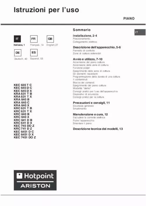 Mode d'emploi HOTPOINT KEC 7451 DO Z