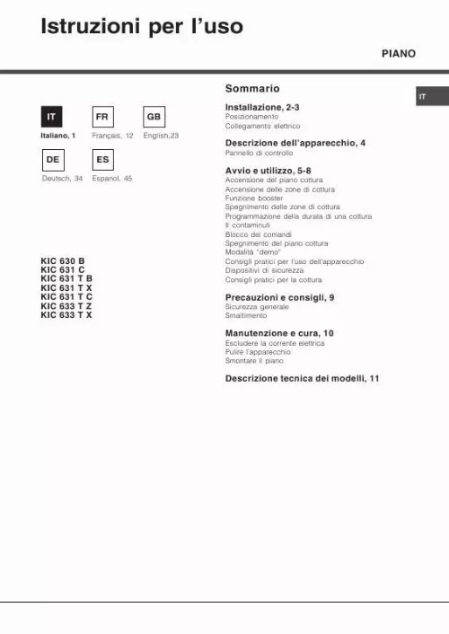 Mode d'emploi HOTPOINT KIC 630 B